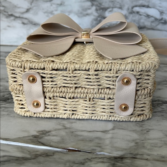 Like Dreams Poppy vegan Bow Tie Straw woven basket purse Crossbody bag coquette - Picture 10 of 13